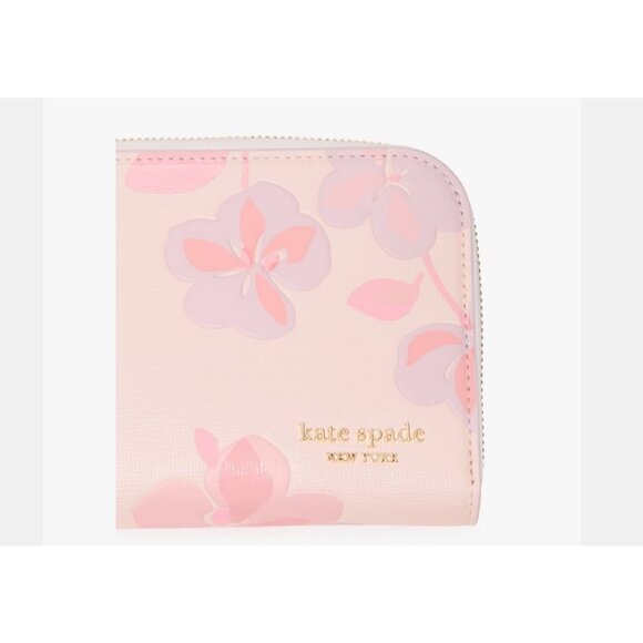 KATE SPADE NY Devin Springs Pansies leather women's zip large wallet - Pink - Picture 4 of 6